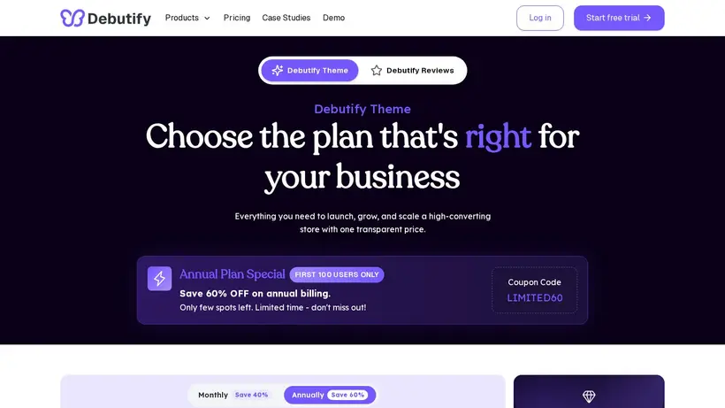 Debutify homepage screenshot