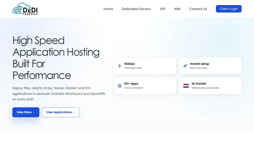 Dedi Seed Box homepage screenshot