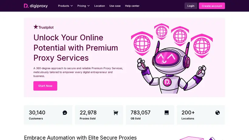 Digi Proxy homepage screenshot
