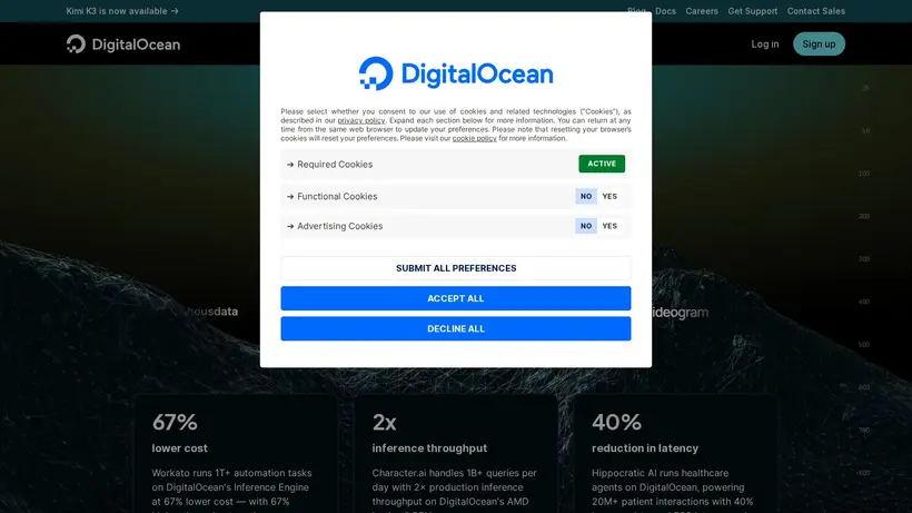 Digital Ocean homepage screenshot
