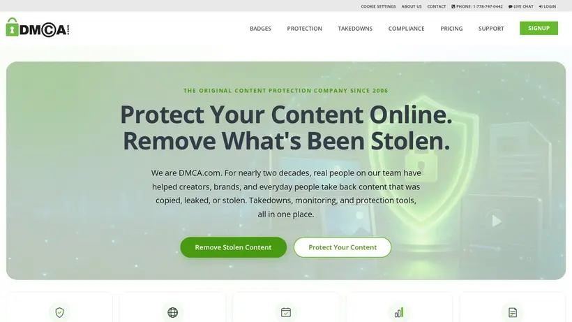DMCA homepage screenshot