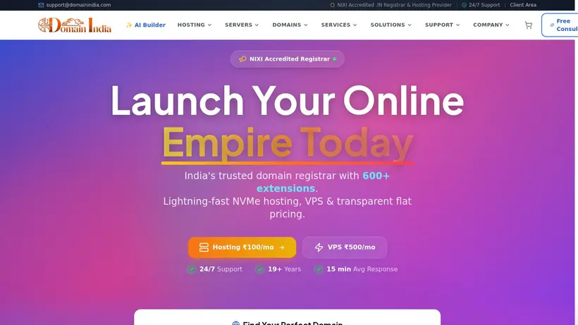Domain India homepage screenshot