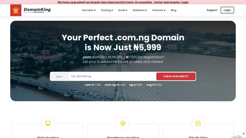 DomainKing Nigeria homepage screenshot