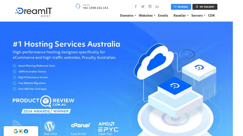 DreamIT Host homepage screenshot