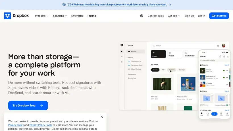 Dropbox homepage screenshot