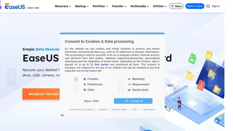 Easeus Software homepage screenshot