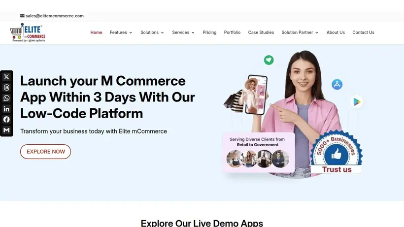 Elite mCommerce homepage screenshot