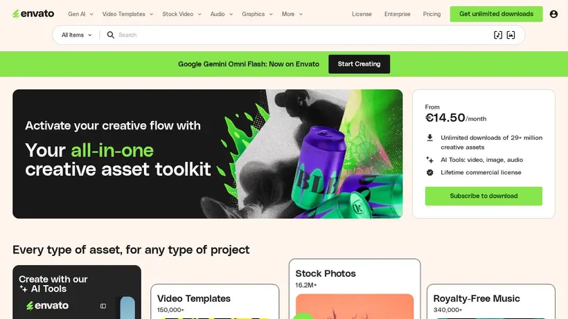 Envato Elements homepage screenshot