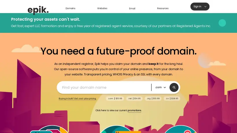 Epik homepage screenshot