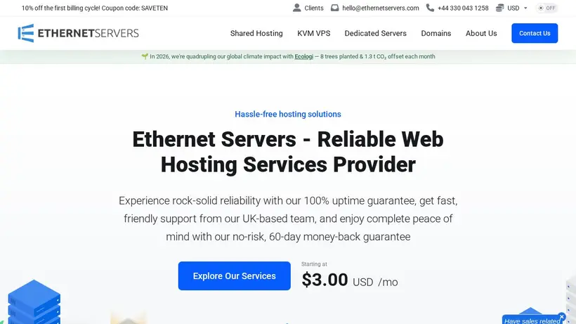 Ethernet Servers homepage screenshot