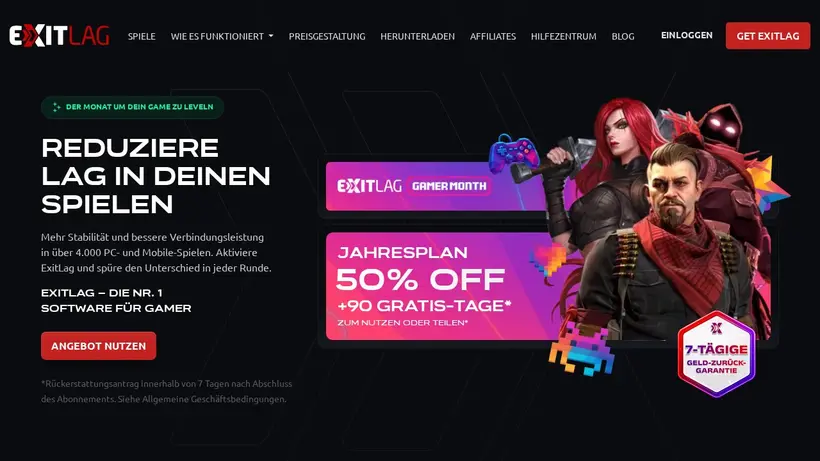 Exit Lag homepage screenshot