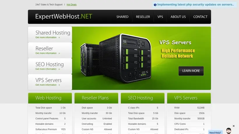 Expert Web Host homepage screenshot