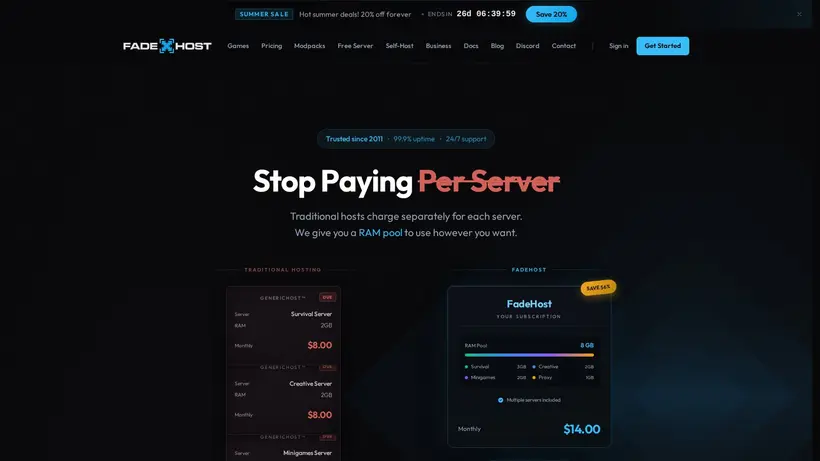Fade Host homepage screenshot