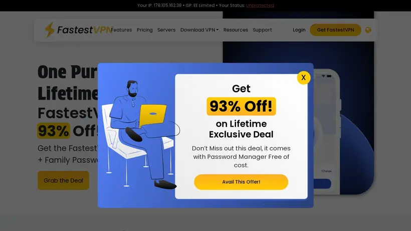 Fastest VPN homepage screenshot