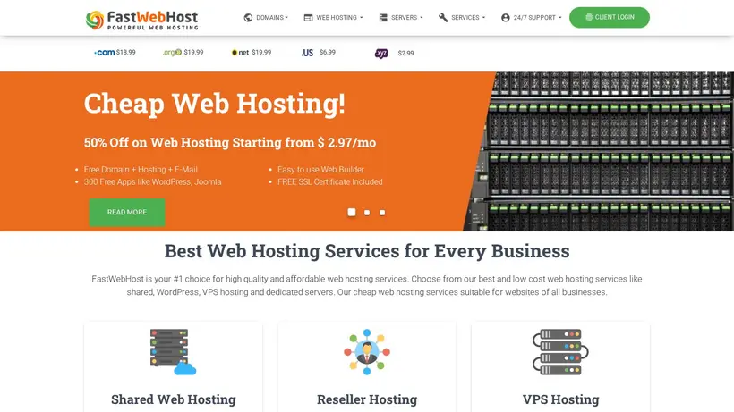 FastWebHost homepage screenshot