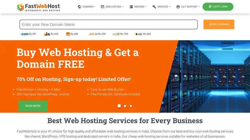 Fastwebhost India homepage screenshot