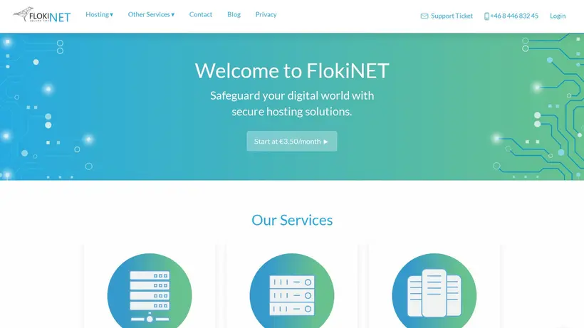 FlokiNET homepage screenshot