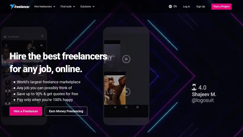 Freelancer homepage screenshot