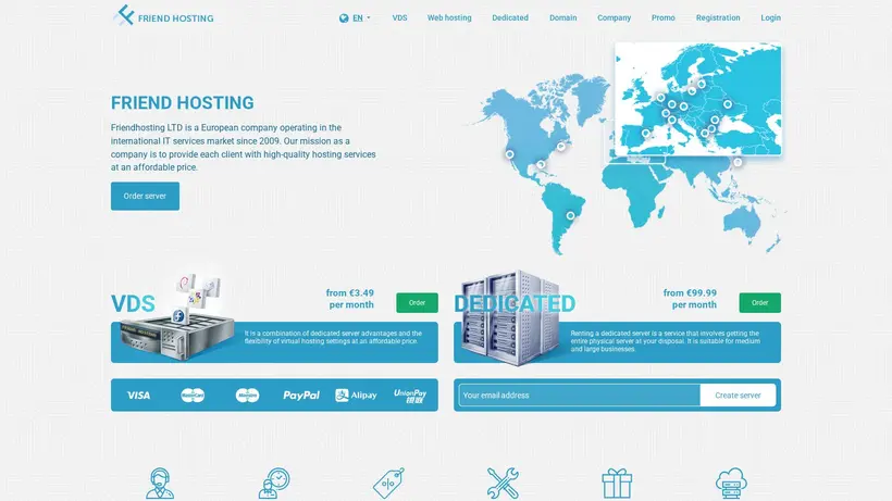 Friend Hosting homepage screenshot
