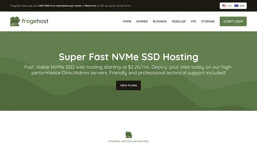 Froge Host homepage screenshot
