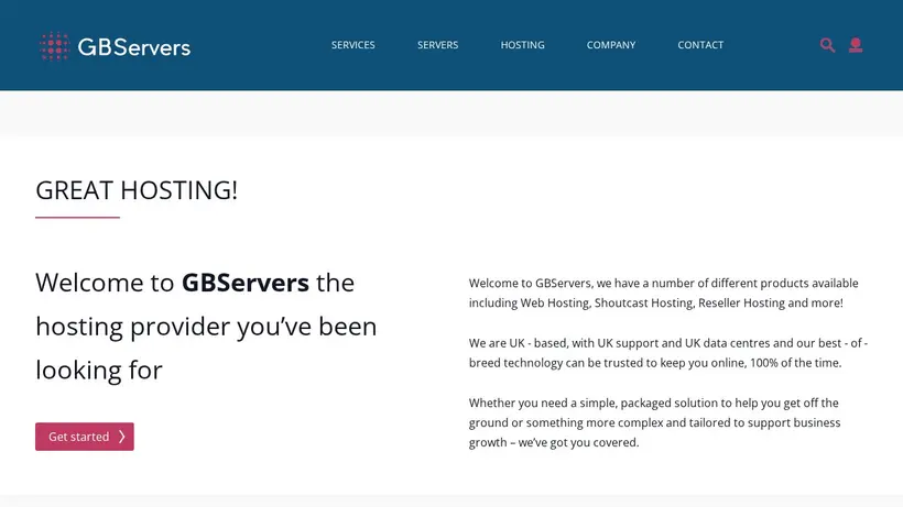 GBServers UK homepage screenshot