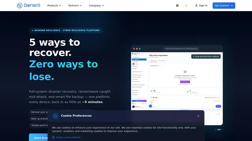 Genie 9 homepage screenshot