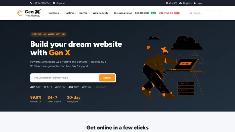 Gen X Web Hosting homepage screenshot