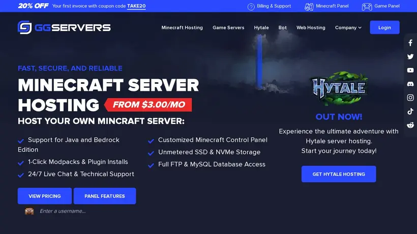 GG Servers homepage screenshot