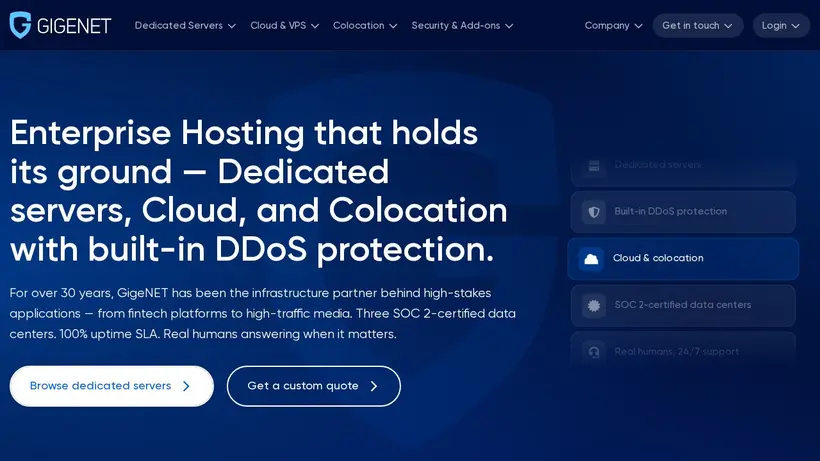 GigeNet homepage screenshot