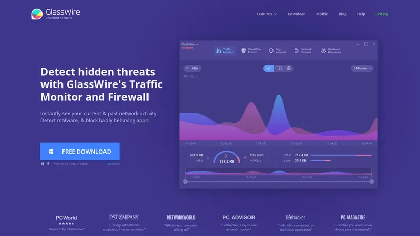 Glass Wire homepage screenshot