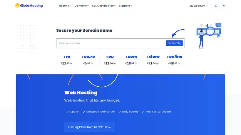 Globe Hosting homepage screenshot