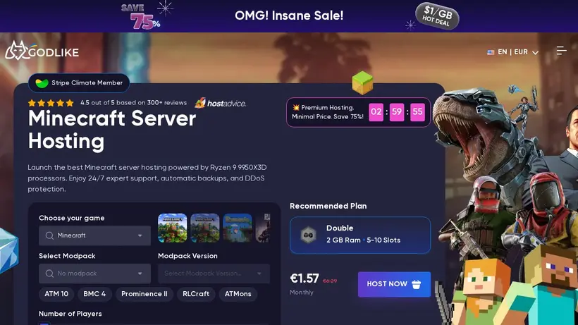 Godlike Host homepage screenshot