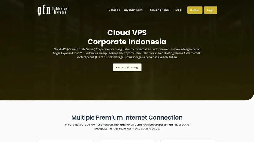 GoldenFast homepage screenshot