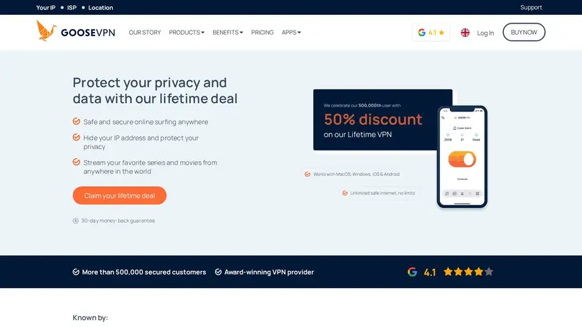 GooseVPN homepage screenshot