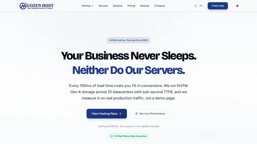 GoZEN Host homepage screenshot