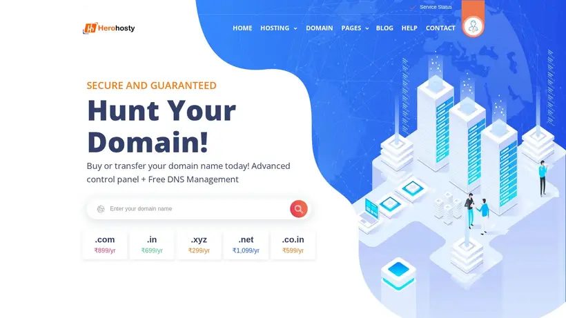 Hero Hosty homepage screenshot