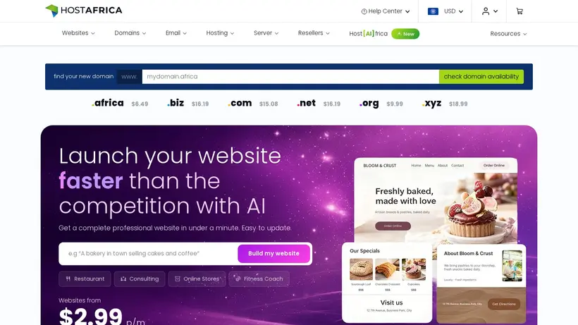Host Africa homepage screenshot