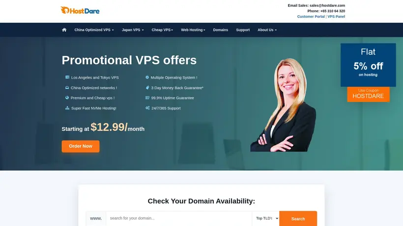HostDare homepage screenshot