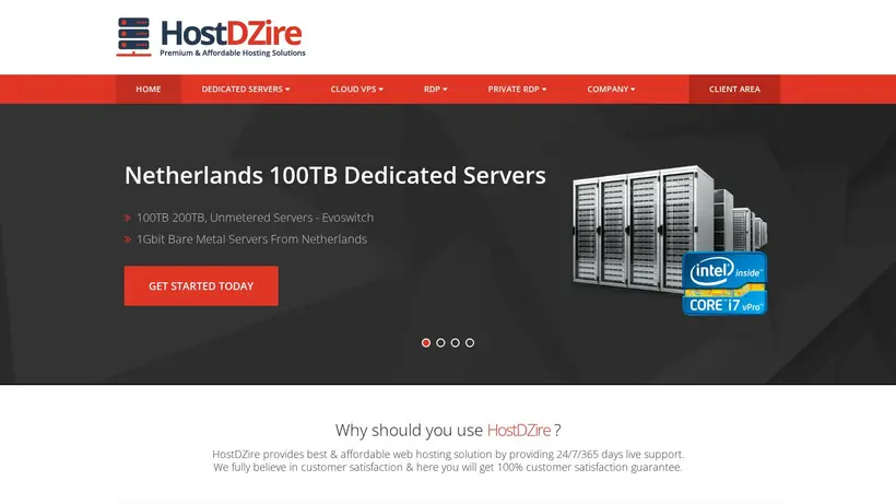 HostDZire homepage screenshot