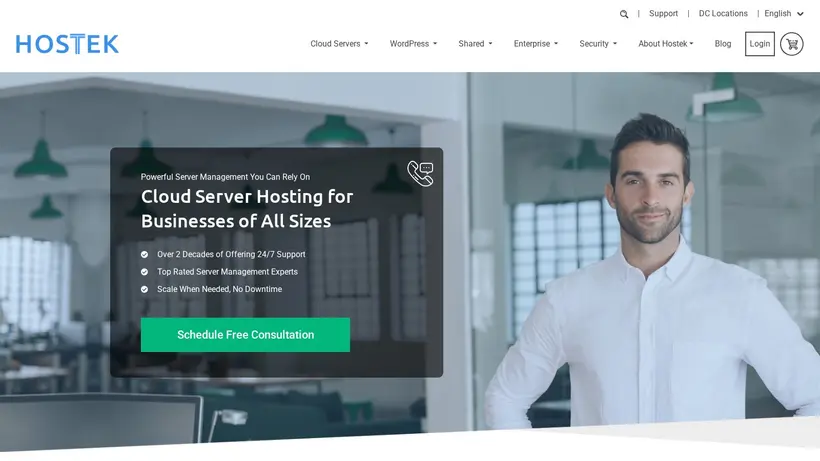 Hostek homepage screenshot