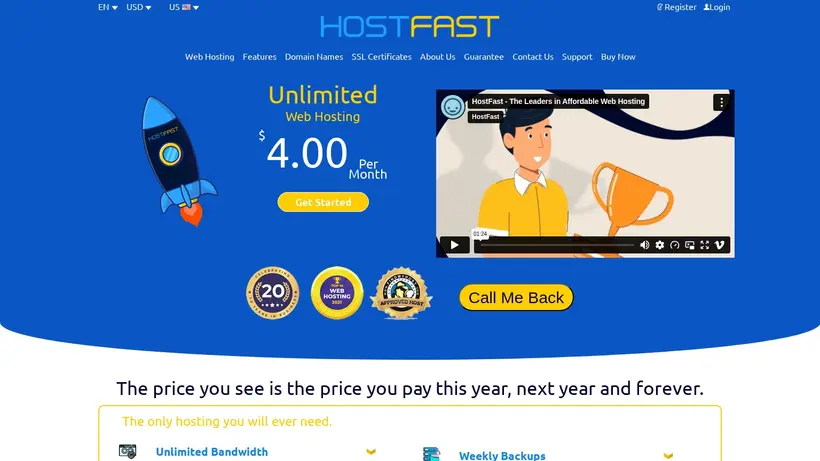 HostFast homepage screenshot