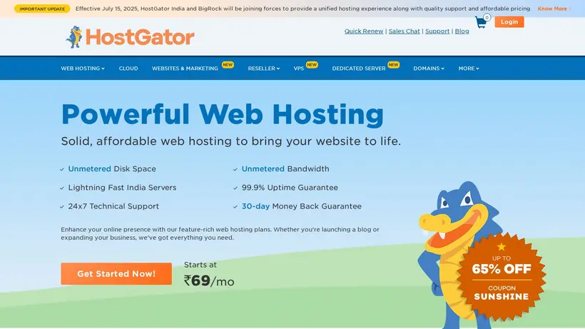 HostGator India homepage screenshot