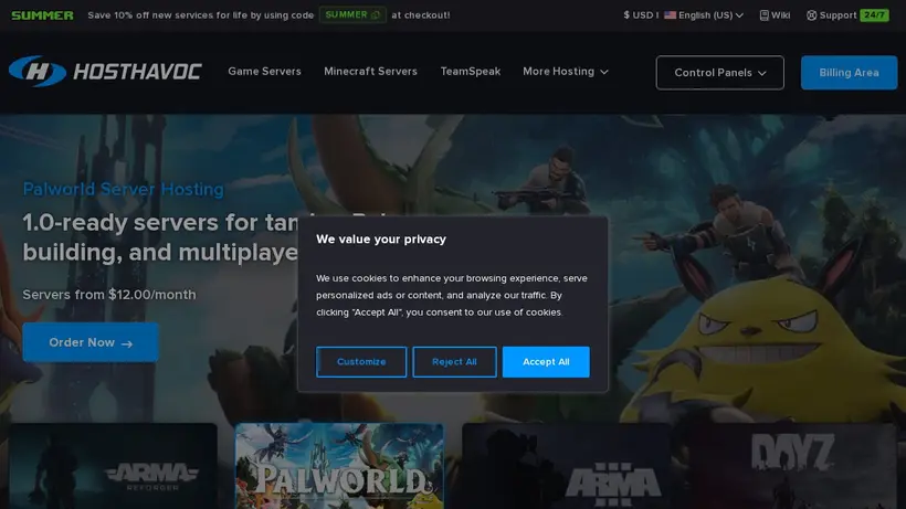 HostHavoc homepage screenshot