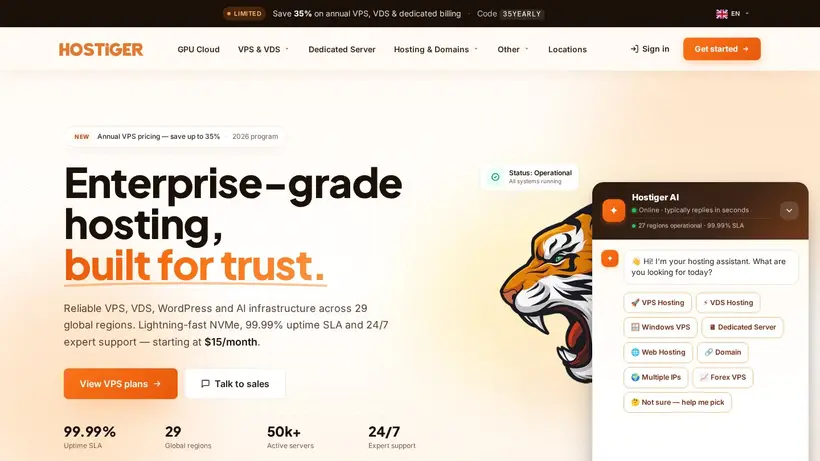 Hostiger homepage screenshot