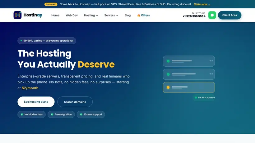 Hostinap homepage screenshot