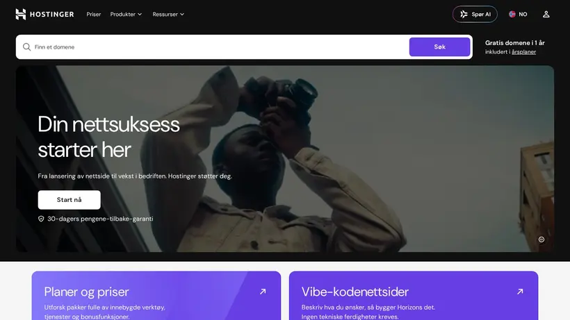 Hostinger.no homepage screenshot