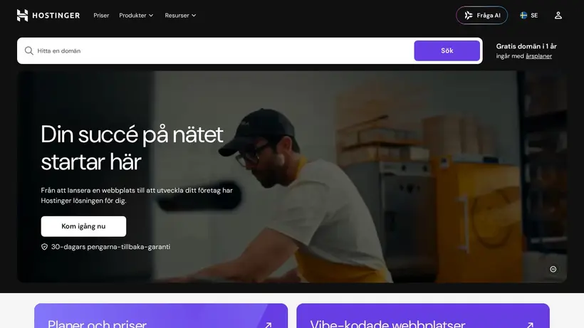 Hostinger.se homepage screenshot