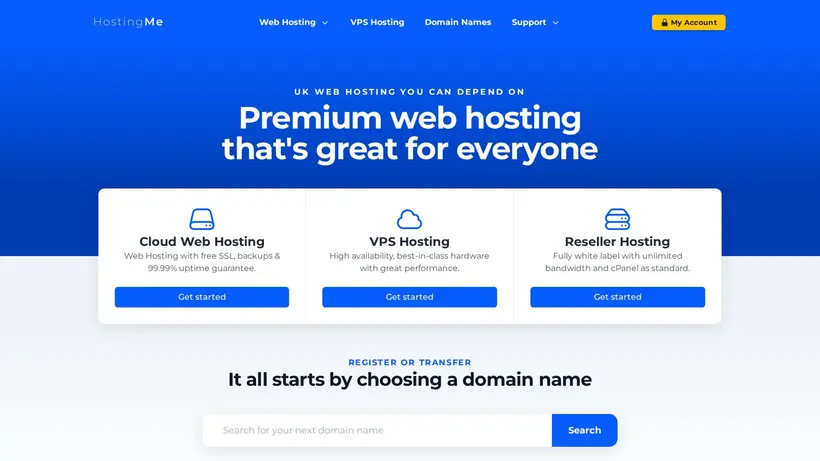 Hosting Me UK homepage screenshot