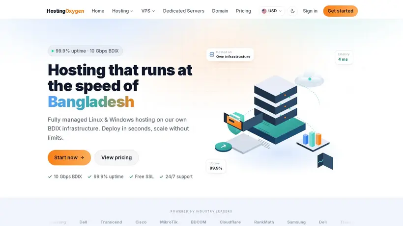 Hosting Oxygen homepage screenshot