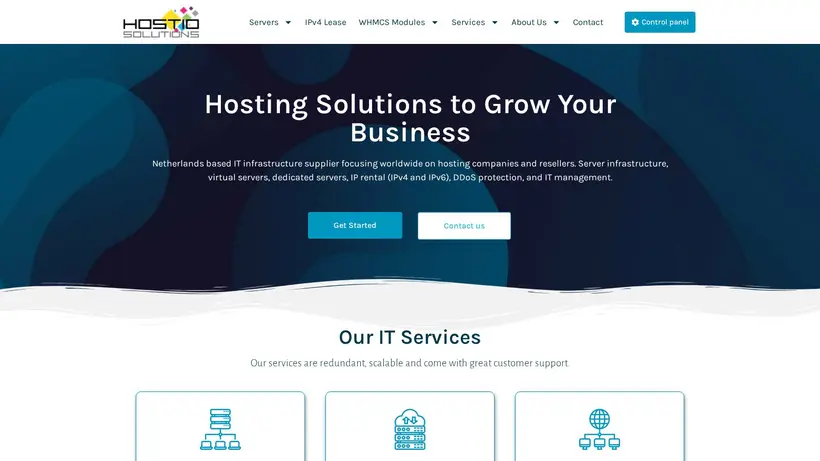 Hostio Solutions homepage screenshot